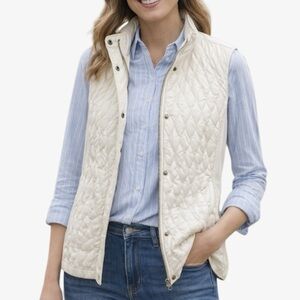 Talbots Quilted Vest Small Zip Up Mock Neck Lightweight Puffer Equestrian Ivory